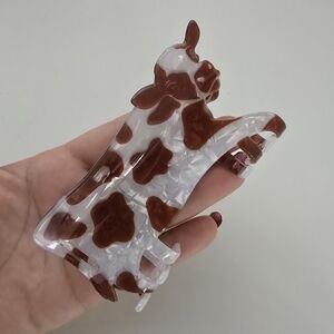 NEW Cow Shaped Hair Clip Claw Brown White Animal Print Farm Animal